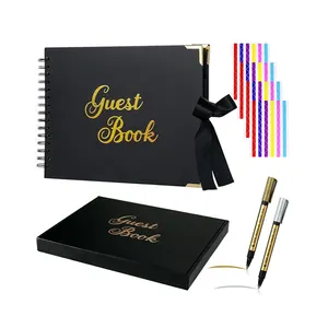 Álbum de livro de visitas de casamento em branco com acessórios adesivos para comemoração, folha de ouro luxuosa personalizada