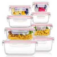 16 pièces de contenants de stockage alimentaire en verre borosilicate de haute qualité, vente chaude, boîtes à bento hermétiques, boîte de conservation, ensemble de vaisselle en verre