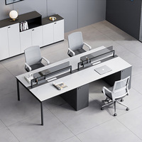 Ensemble bureau-chaise de bureau commercial moderne et minimaliste, poste de travail 4 personnes, cloison de travail pour employés 6 places, design en forme de bar en PVC