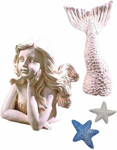 <strong>MERMAID</strong> STATUE WITH STARFISH RESIN <strong>MERMAID</strong> FIGURINE OUTDOOR CRAFTS for GARDEN ,PATIO and YARDS - Product Image 1