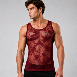 Canotta da Uomo Sexy in Pizzo Traspirante Stile Casual - Hot Intimates Gay all'Ingrosso - Pura Seduzione - Canotta Modellante per Uomo - Product Image 2