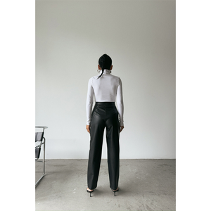 Pantalon en cuir noir pour femme avec taille élastique, respirant, longueur genou, taille XL, motif formel, couleur délavée, pour le bureau et les loisirs - Product Image 3