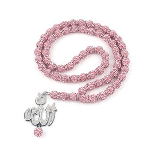 Islami kalung rantai sweter dengan liontin <span class=keywords><strong>Allah</strong></span>, Kalung rantai tasbih berlian imitasi warna empuk 10 mm dengan liontin perak untuk doa Muslim - Product Image 2