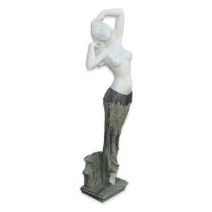 Shengye Fábrica Direta Natural Branco Mármore Pedra Esculpida À Mão Polido nu mulher bonita Estátua decoração do jardim ao ar livre