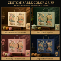 Boîte cadeau rigide double porte de haute qualité, couleur ivoire, avec fenêtre creuse en feuille d'or, pour emballage de gâteaux de lune de marque, en matériaux recyclés