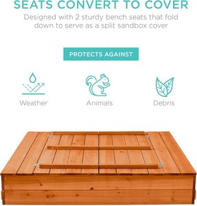 Children Wooden Sandbox for 2 to 4 Years Old Kids Outdoor Sandpits with Double Seats Bottom <b>Liner</b> - Product Image 4