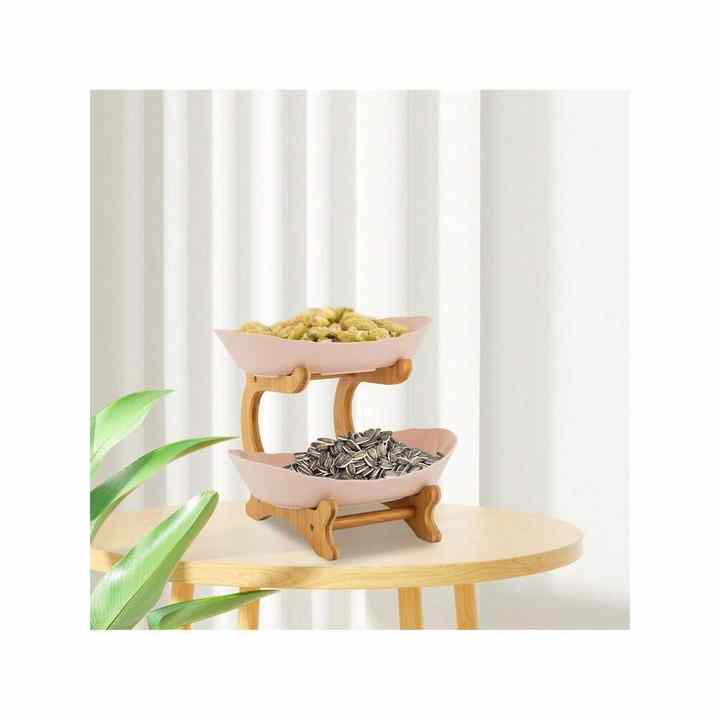 2-Tier Open Design Fruit Serving Tray 2-Layer Snack Bowl Multi-Function Table Top Storage Trays for Fruit Cookies Small Items