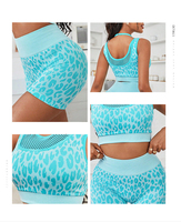 Ensemble de yoga 2 pièces sans couture pour femme, bleu clair, en Spandex/Nylon, taille haute, avec design ajouré en maille, pour le sport et le fitness