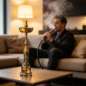 Chicha égyptienne KM <span class=keywords><strong>Khalil</strong></span> <span class=keywords><strong>Mamoon</strong></span> de grande taille, couleur dorée, technique miroir fabriquée en usine, pour voyage, fête, camping, vente en gros à prix abordable - Product Image 3