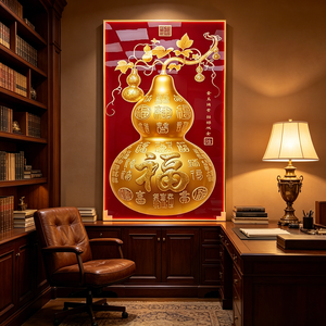 Wholesale Custom Red Background Golden Gourd Wall Art <b>Framed</b> Chinese New Year Blessing LED Crystal Porcelain <b>painting</b> Gift Decor - Product Image 5