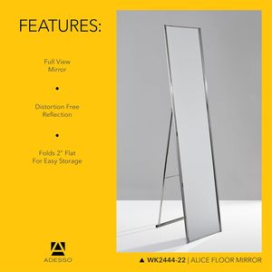 Miroir sur pied Adesso, pleine longueur, pliable, avec pied, léger, cadre en acier brossé, pour salle de bain, dressing, enfants - Product Image 5