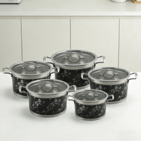Ensemble de casseroles FLEY Luxury Black Prin en acier inoxydable Royal Louis, avec couvercles en verre, pour cuisinière à induction.