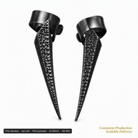 Manchette d'oreille hélice à pointe en acier inoxydable 316L, finition PVD Gunmetal, sans perçage, texture conique, style Gothique Punk Dark, OEM pour marques de mode alternative