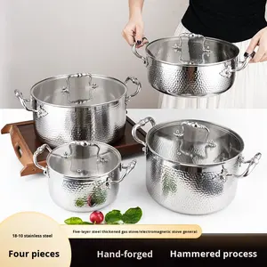 Olla Caliente de Acero Inoxidable 316 con Doble Asa y Tapa, Diseño de Martillo Engrosado, Apta para Estufas de Inducción y <span class=keywords><strong>Gas</strong></span>, Universal para Sopa, Fideos y Guisos - Product Image 3