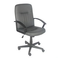 Chaise de bureau pivotante ergonomique à dossier haut, avec accoudoirs fixes, en cuir PU gris, avec base en bois, promotionnelle