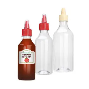 Grosir 250ml 450ml plastik bening hewan peliharaan botol peras saus cabai dapur kemasan makanan botol wadah Salad