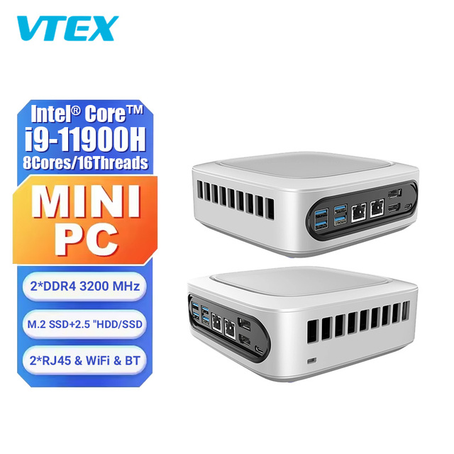 Desktop Power Mini PC I9-11900H Octa Core 4.9GHz DDR4 Slots M.2 2280 2.5" SATA SSD WiFi6 BT5.2 Type-C Workstation Mini Computer