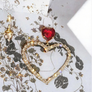 Bijoux de mode coréens tendance, boucles d'oreilles en strass scintillant en forme de fleur plaquées or 18 carats pour femmes et filles, cristal rouge vintage pour mariage - Product Image 2