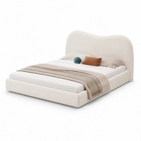 Modernes Cremefarbenes Polsterbett mit Wolkenförmigem Kopfteil, Flaches Weiches Bettgestell für Queen- und King-Size-Schlafzimmer OEM ODM Bett