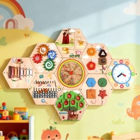 Panel de Actividades Sensoriales Montessori Hexagonal de Madera, Juguete Educativo para Preescolar, Montado en la Pared, Venta al Por Mayor