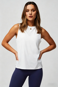 <span class=keywords><strong>T</strong></span>-shirts sans manches pour femmes de haute qualité, <span class=keywords><strong>sport</strong></span> et décontracté, <span class=keywords><strong>blanc</strong></span> uni, col rond, débardeurs pour femmes, vente en gros - Product Image 2