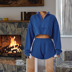 Sweat-shirt pull mi-zippé pour femme, tricoté, grande taille, coupe oversize, décontracté, automne, infroissable, respirant, coupe-vent, couleur unie - Product Image 2