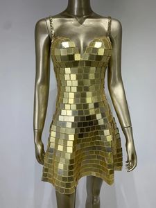 <span class=keywords><strong>Femme</strong></span> Sexy argent/or robe courte Spandex matériel miroir scène danse Costumes pour discothèque DJ chanteur Bar fête Ballet - Product Image 5