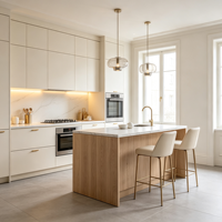 Meubles de maison entière en chêne moderne sur mesure avec quincaillerie dorée, îlot vitrine en verre et dressing LED pour chambre et cuisine OEM ODM
