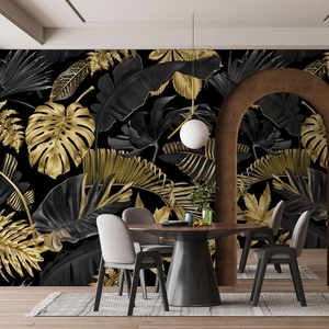 Black Gold Palm Leaf Custom Printed Wallpaper Tropical Leaf 5d Mural Dark <strong>Background</strong> - Product Image 6