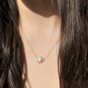 Ashion-collares de plata de ley con diamantes para mujer, colgante de sol con piedra lunar de arco iris <span class=keywords><strong>natural</strong></span> - Product Image 5