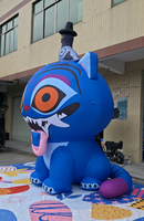 QIQU Mascotte gonflable géante de chat bleu de dessin animé, 4m, imperméable, durable, enduite de PU 210D, certifiée CE, pour événements publicitaires en extérieur