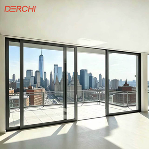 Portes coulissantes en aluminium à rupture de pont thermique DERCHI NFRC, résistantes aux ouragans, pour patio <span class=keywords><strong>extérieur</strong></span>, avec 4 rails et grandes baies vitrées pour balcon. - Product Image 1