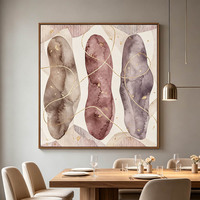 Peinture à l'aquarelle abstraite, feuille d'or, motif géométrique, toile encadrée, faite à la main, grande décoration murale moderne pour salon