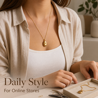 Collar con Colgante de Piedras en Tono Dorado Personalizado, Cadena de Eslabones Ovalados Orgánicos, Joyería de Acero Inoxidable para Mujer