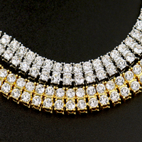 Collier de tennis éblouissant à deux rangées de diamants avec chaîne de clavicule de style hip-hop Europe Amérique plaqué or