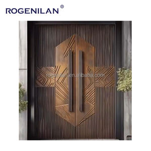 Nuevas Puertas de Aluminio Blindadas de Alta Gama para Entrada Principal de Villa, Diseño de Grano Tallado en 3D Personalizado, con Cerradura Inteligente - Product Image 2