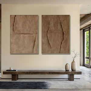 हस्तनिर्मित कैनवास बेज वाबी साबी दीवार कला सेट 2 तटस्थ जापानी शैली पृथ्वी टोन पेंटिंग घर सजावट - Product Image 1