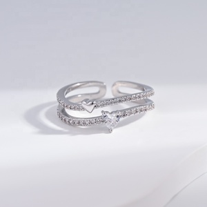 Anillo de promesa doble de plata de ley 925 con diseño de concha, estrella y corazón, ajustable, para mujer, precio de fábrica. - Product Image 3