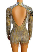 Robe de soirée sexy à manches longues et franges, tenue de soirée Haute couture, faite à la main, scintillante