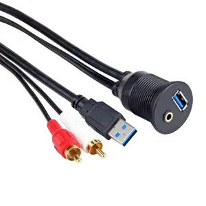 Kabel Stereo mobil dasbor USB 3.0 AUX 2 RCA Port Flush Mount USB3.0 3.5mm kabel Audio untuk Radio mobil