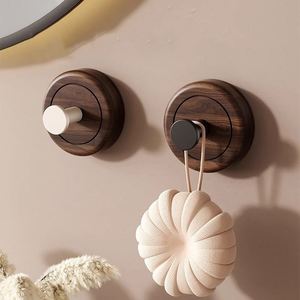 Crochet mural sans perçage à ventouse, résistant, capacité de charge de 2 kg, sans trace, style antique, en métal noyer, pour salle de bain - Product Image 1