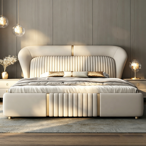 <span class=keywords><strong>Letto</strong></span> <span class=keywords><strong>Matrimoniale</strong></span> King Size in Vera Pelle di Lusso, Arredamento Moderno per Camera da <span class=keywords><strong>Letto</strong></span> Principale, Struttura Imbottita Color Crema per Progetti Villa - Product Image 3