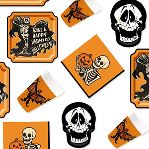 DAMAI Customized Halloween Theme Party Supplies with Skull Mask Disposable Party Paper Plates Napkins Cups Party Tableware Set - Product Image 2