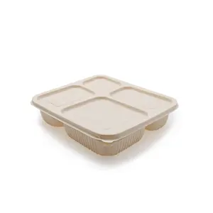 Bandeja Biodegradable desechable para alimentos, contenedor de alimentos con tapa a juego, con 3 o 4 compartimentos, de almidón de maíz, con tapa