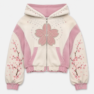 Streetwear Custom Embroidered Zipper Hoodie Men 100% Cotton Cropped Zip Hoodie Manufacturers Oversized Zip up Rhinestone Hoodie - Product Image 1
