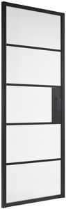 <span class=keywords><strong>Puerta</strong></span> interior corrediza de vidrio de rejilla de un solo panel <span class=keywords><strong>Puerta</strong></span> de ahorro de espacio con marco de metal negro - Product Image 6