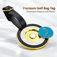 Étiquette de sac de golf en alliage de zinc durable Ausluofell avec logo personnalisé, marqueur de balle magnétique détachable, sangle en cuir PU, souvenir d'événement de club
