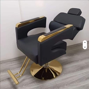 Sillón de Barbería Reclinable de Cuero con Bomba Hidráulica, Altura Ajustable, Color Negro y Dorado, Mueble de Salón para Hoteles y Salones de Belleza - Product Image 2