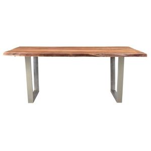 Muebles de comedor industriales y vintage Diseño indio Metal de hierro y Acacia maciza Mesa de comedor plegable de madera con borde vivo - Product Image 1