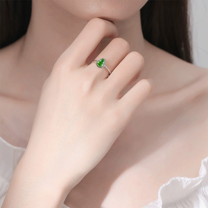 S925 <b>silver</b> <b>ring</b> <b>set</b> with natural A-grade jadeite lotus-shaped green ice-grained jade, women's style, adjustable design - Product Image 4